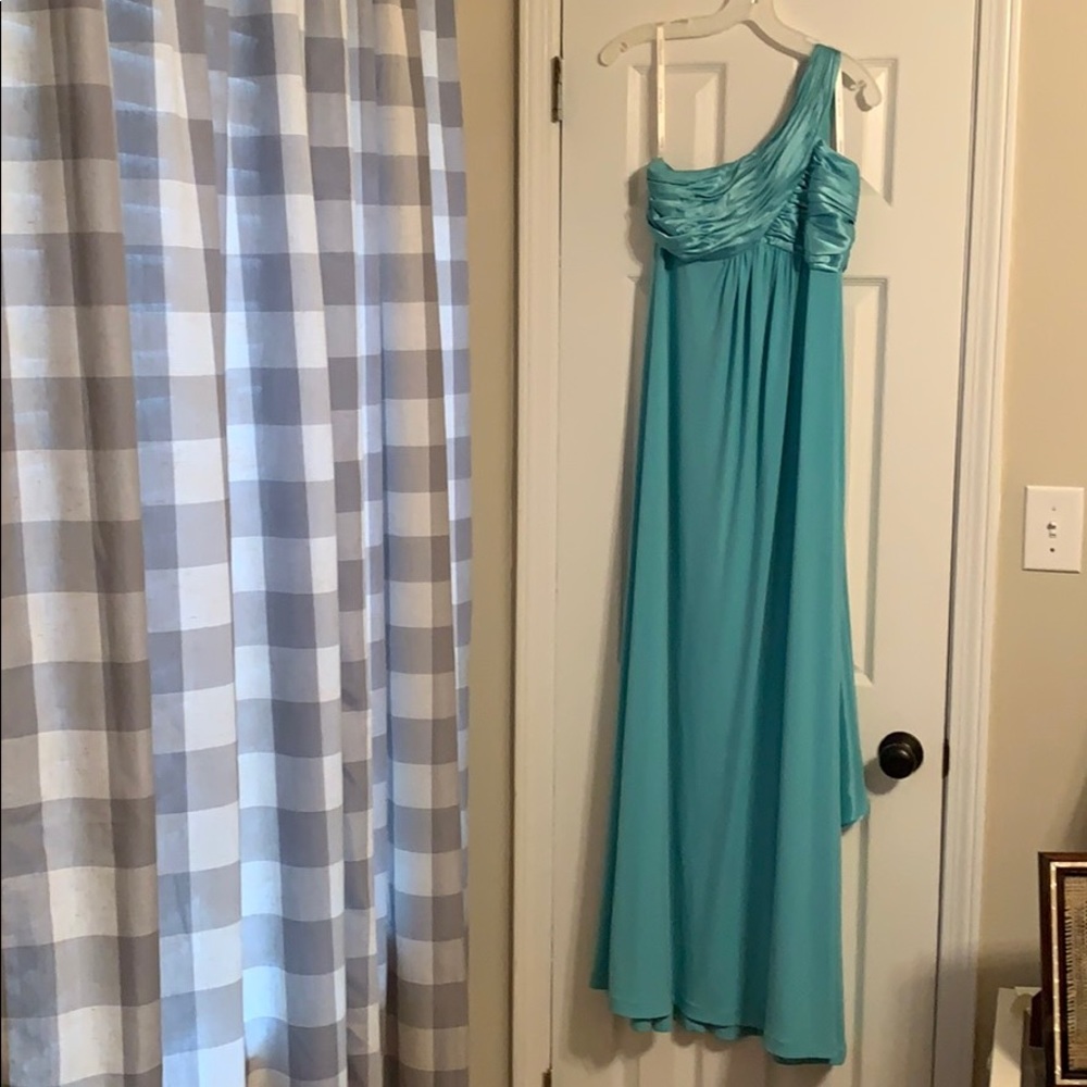 Bright aqua one shoulder Bridesmaid or Prom dress